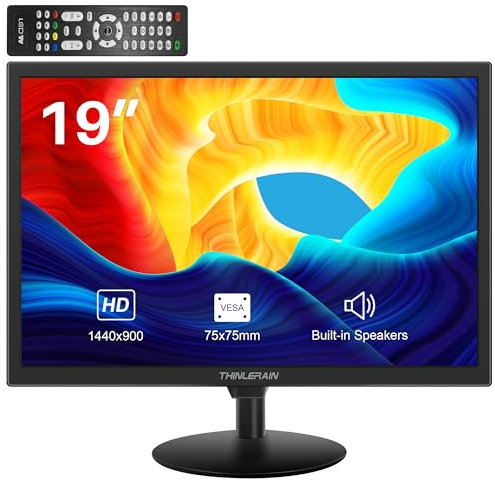 Thinlerain Monitor per PC da 19 pollici, 1440 x 900 LED, con VGA/HDMI/AV/BNC/USB, altoparlante integrato, tempo di risposta 5 m, frequenza di aggiornamento 60 Hz, VESA, nero
