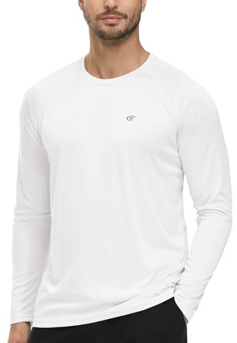 Tyhengta T-shirt anti-UV à manches longues pour homme, pour l'été, la plage, la protection solaire, séchage rapide, Blanc., XL