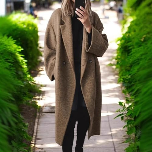 Abrigo de lana de invierno para mujer, abrigo largo versátil de moda, para mujer, nuevo, otoño e invierno, abrigo de lana, moda, versátil, gabardina larga (café L)