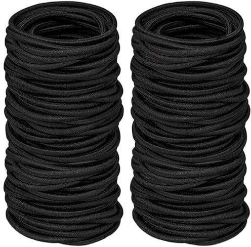 2mm Thick Black Hair Ties for Women, 100pcs Elastic Hair Bands for Thick Hair,Elastic Hair Bands,Metal-Free Soft Hairbands, Suitable for Women, Men, Girls, and Children.