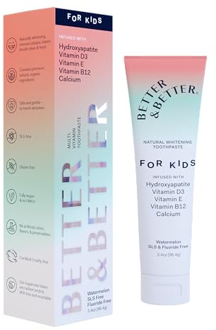 Better & Better Kids Toothpaste | Natural Hydroxyapatite Toothpaste Infused w/Calcium & Vitamins D, E, B12 | Fluoride & SLS Free for Sensitive Brushers | Watermelon Flavor | 3.4oz, 1 Pack