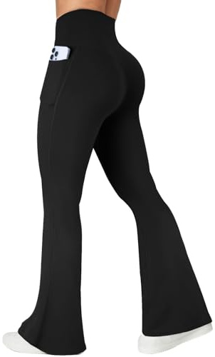 COPYLEAF Womens Flare Leggings with Pockets Seamless Crossover Yoga Pants(Black M)
