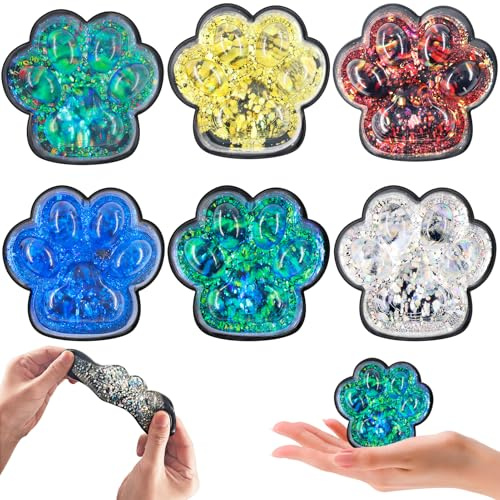 6 patas de gato Squishy Cat Paw Squishy con purpurina, juguete para el estrés, para niños y adultos, para concentrarse y aliviar la ansiedad