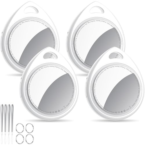QCOQ Air Tracker Tags 4 Pack, Blanco | Buscador de Objetos Bluetooth Compatible con Buscar Apple (Sólo iOS), Smart Localizador Bluetooth para Llaves, Cartera, Equipaje, Mochila, Batería Reemplazable