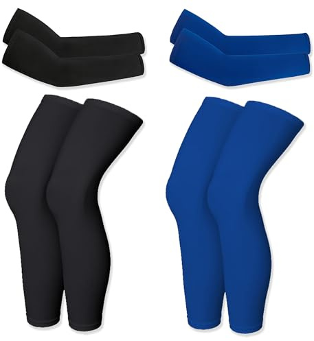 PYSEOSISE Manicotti Gamba Compressione, 2 Paia Gambali Compressione e 2 Paia Manicotti Braccio, Protezione UV Estiva Arm Sleeves Leg Sleeves per Ciclismo Corsa Basket Calcio