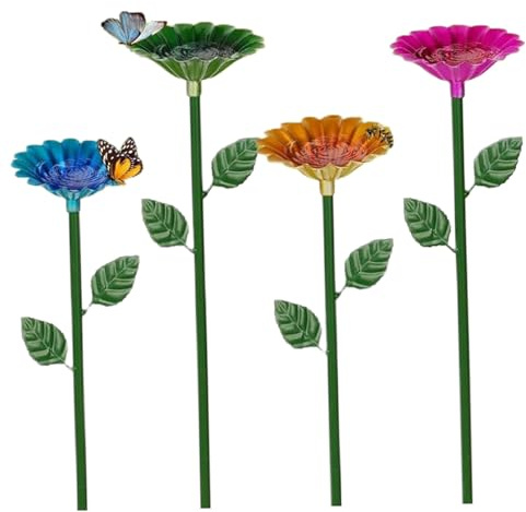 4-teilige Bienenbewässerungsstation in Blumenform, stabiler Bienenfutterspender aus Metall, wasserdicht und rostfrei, bunter Schmetterlingsfutterspender für Garten- und Hofdekoration im Freien
