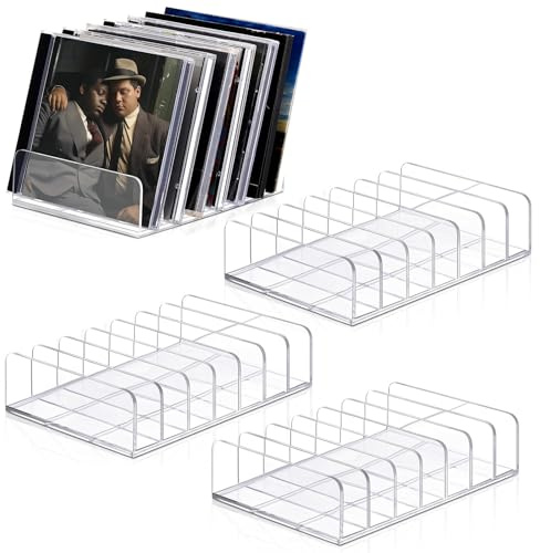 4 Pezzi Porta CD Acrilico Trasparente Espositore per DVD/Blu-rayOrganizzatore Verticale a Scomparti Multipli Contenitore per Videogiochi, Libri, Cosmetici Scaffale da Tavolo
