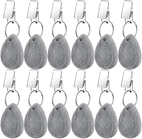Forhome Pesos para Manteles,con Clip de Metal Multifuncional,Pesas Mantel Exterior Peso del Mantel de Mármol para Pinzas de Mantel en casa, Camping, Bodas y picnics al Aire Libre. (12 Piezas)
