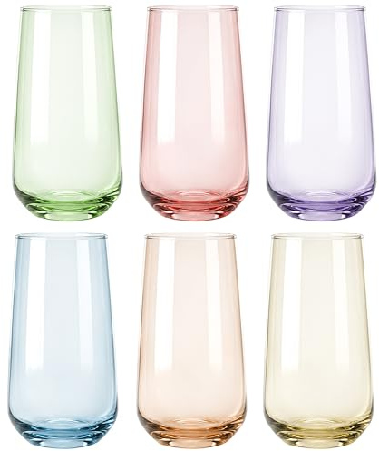 Glasmark KROSNO 1992 Dricksglas set om 6 – 430 ml färgade höga glas för vatten, juice, cocktails, långdrycker och läsk