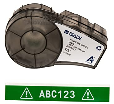 Brady Ruban d’étiquettes vinyles étiqueteuses M211 et M210 - Étiquettes vinyles adhésives -Blanc sur vert (12.70mm x 6.40m) - M21-500-595-GN