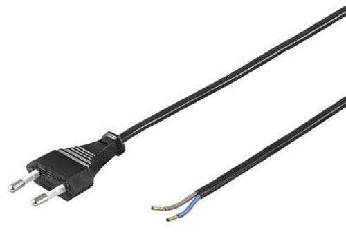 PremiumCord kpsfd2b Stromkabel Eurostecker zu offenem Kabelende 2m, Netzkabel, 2 Kabelenden freigelegt, Farbe schwarz
