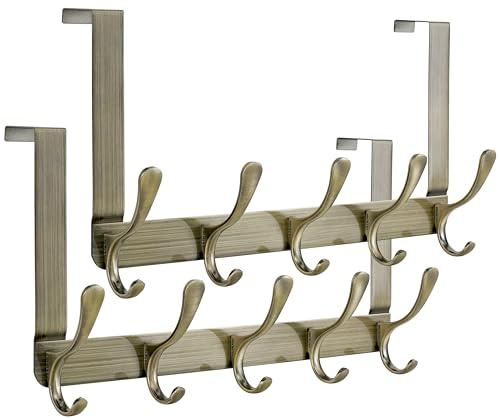 SKOLOO Over The Door Hook, Coat Hooks for Hanging Clothes, Towels, Coats, Hats, Over The Door Towel Hook - Pack of 2, Bronze, Assembly Required