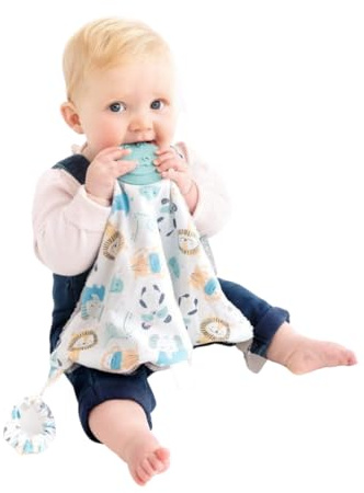 Cheeky Chompers Soft Baby Comforter | 4 in 1 Comfortchew | Baby Teething Aid & Sensory Toy | Silicone Teething Section | Soothing + Comforting| Cheeky Animals