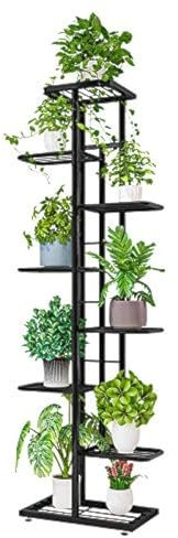 ZZBIQS Supporto Metallico per Piante, Scaffale Porta Piante a 8 livelli, Espositore per Fiori scaffale fioriera per Esterno Interno Giardino Balcone (141x43x22CM, Grigio)