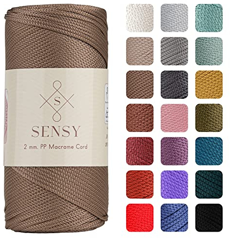 Sensy - Corda in poliestere da 2 mm, 100% polipropilene, corda macramè, 2 mm, per uncinetto, corda macramè, filo da uncinetto, regalo per maglieria (Visone)