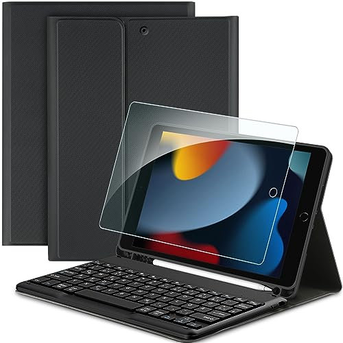 EasyAcc Tastatur Hülle Kompatibel mit iPad 10.2 Zoll 9. / 8. und 7 Generation mit Schutzfolie, [QWERTZ Deutsches], Abnehmbar Tastatur Schutzhülle mit Pencil Halter, Schwarz
