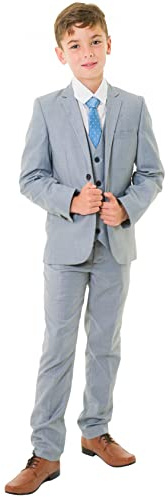 Milano Mayfair, Boys Light Grey 5 Piece Suit, Boys Wedding Page Boy Party Prom Suit, 12-18m to 14 Years (as8, Age, 9_Years, Regular, 9 Years)