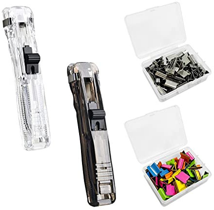 2-Hefter-Push-Clips, mit 100-Ersatzclips, Hefterzusatzclip, Hefterspender, stanzfreies Hefter, Verwendet zum Fixieren von Büchern, verbindlichen Dokumenten, Testpapieren usw.