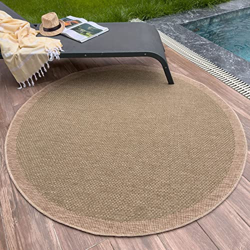 THE RUGS Nature Collection Outdoor Rug – Indoor/Outdoor Tona Border Area Rug for Patio, Deck, Garden, Kitchen, Bathroom or Living Room (Square Dots-Green, 160 cm Round)