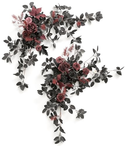 Ling's moment 2 Pack Black Floral Garland Wedding Arch Flowers