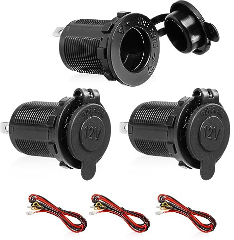 Zócalo del Encendedor de Cigarrillos Toma Mechero 12V/24V, Toma De Encendedor con Fusible y Cable 1m, Enchufe Mechero Impermeable para Motocicleta ATV RV (3 Piezas)