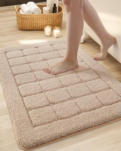 FÄRG & GEOMETRY Stor Halkfri Tvättbar Badrumsmatta 61 x 92 cm, Absorberande Beige Mjuk Matta för Badrumsgolv, Dusch, Badkar, Tvättstuga