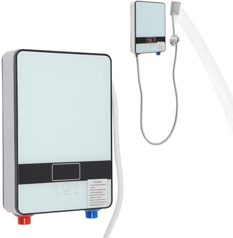 EU CE elektrisk varmvattenberedare 220 V kök 6,5 kW, trycklös liten varmvattenberedare med varmvatten upp till 55 °C, genomströmningsvärmare dusch för tvättställ eller diskbänk (29 x 19 x 6,5 cm)