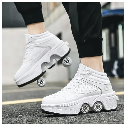 Patins à roulettes pour Femmes, Chaussures à roulettes pour Hommes, Chaussure Roller Fille en Plein air, Basket Roller pour Cadeaux d'anniversaire de Thanksgiving (E, 41)
