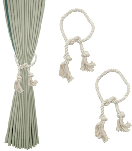 XQMMGO 2 fermatenda, fermatenda per tende, in stile boho, corda di cotone, fatti a mano, per decorazione della casa di ufficio, colore crema