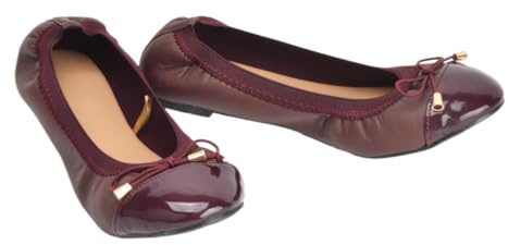 ERLINGO Ballerine pieghevoli eleganti e portatili, antiscivolo, arrotolabili, da donna, Rosso Oxblood, 38 EU