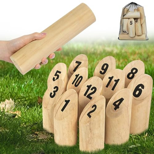 VANCHEMO Kubb Wikingerspiel Holzwurfspiel aus Kiefernholz, Wikingerschach Wurfspiele Wikinger Spiel, Nummern Gartenspiele Draußen und Innen, für Kinder & Erwachsene