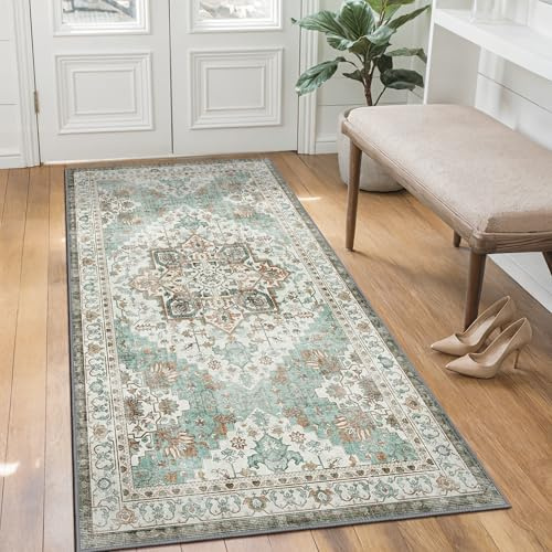 BEIMO Läufer Flur 80x150cm, Vintage Waschbarer Teppich Hellgrün