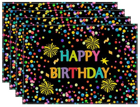 XCHI Set di 4 tovagliette colorate Happy Birthday coriandoli fuochi d'artificio decorazioni per la tavola 30,5 x 45,7 cm