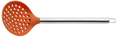 Pintinox Schiumarola Orange in silicone, colore arancione, con manici in acciaio inox, mestolo per friggere cibo e scolapasta, spaghetti, noodles, verdure