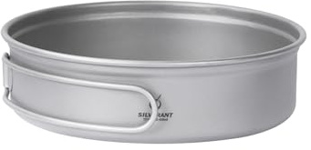SILVERANT Titanium Camping Plates, Outdoor Dishware with Folding Handle Portable Cookware for Picnic Hiking Backpacking Bushcraft (450ml)