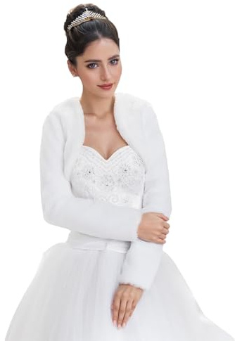 Veste de mariée en Fourrure synthétique à Manches Longues Boléro en Fourrure - Veste d'hiver pour Femme