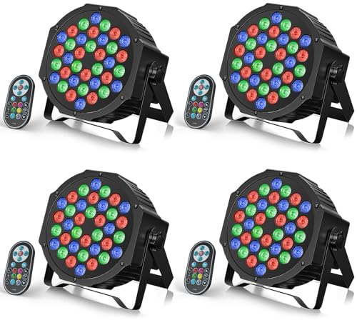 U`King 4PCS RGB Par LED, 72W Luces Escenario con Control Remoto y Modo de Activación de Sonido, Luz de Discoteca para Fiestas Navidad DJ Bar