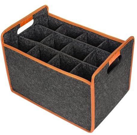 12-cells vinflaskhållare - vadderad filtförvaringsväska, tung transportväska med separatorinsats | Återanvändbar glasskydd Flyttlåda för sprit Öl Champagne Shopping Grilltillbehör