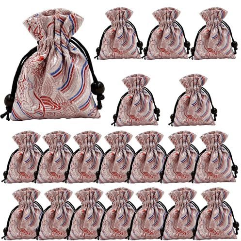 DUGYIRS 20 Piezas Bolsitas de Joyería con Cierre de Cordón Bolsita de Joyería Bordada para Collar Bolsa de Fiesta Pequeña Bolsa de Regalo para Collar,Perlas(Rosa Plateado)