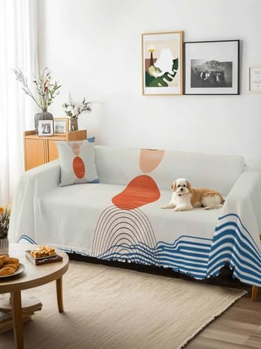 Boho Geometric Sofa Cover Blanket Couch Covers for Armchair Cushion,Couch Sofa Silpcover with Tassel,Modern Abstract Art Striped Circle Living Room Bedroom Throw Towel Blanket Covers XX-L 71x150