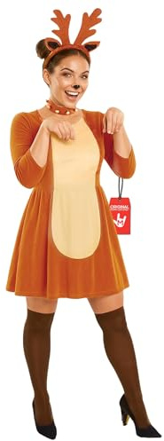 Fun Shack Reindeer Costume, Christmas Costume for Women | Brown Spotted Dress with an Attached Tail, Matching Velvet Choker Included, Perfect for Christmas, Great for Fancy Dress