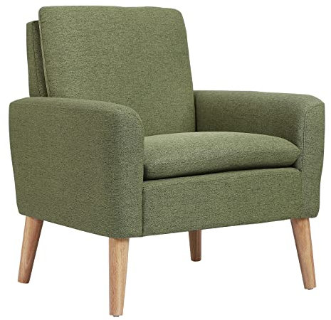 LADOKEE Sessel Wohnzimmer, Ohrensessel Cocktailsessel, gepolsterter Fernsehsessel Leinenstoff Lesesessel bequem, Einzelsofa Releaxsessel Clubsessel für Schlafzimmer, Wohnung (1, Grün)