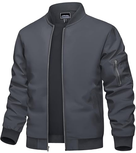 TACVASEN Uomo Giacca Bomber Leggera Jacket Sportiva con Collo da Baseball, Grigio scuro