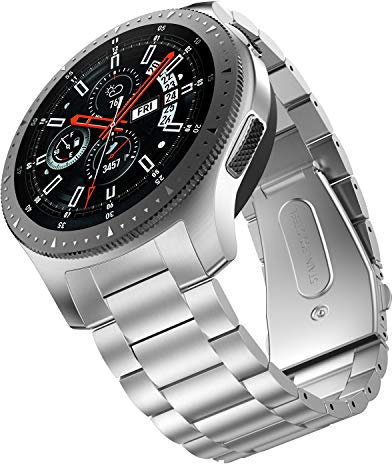 BaiHui Kompatibel med Galaxy Watch 46 mm/Gear S3 Classic/Frontier band, massivt rostfritt stål metall länk armband rem för Galaxy Watch 46 mm R800/Gear S3 Smart Watch