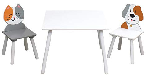 Liberty House Toys Cat and Dog Table and Chairs, MDF, Grey and White, 44cm H W x 60cm D