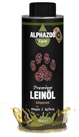 alphazoo Premium Leinöl für Hunde 250 ml – Kaltgepresstes Omega‑3 & Omega‑6 Hundefettöl zur Fellpflege & Verdauungsförderung