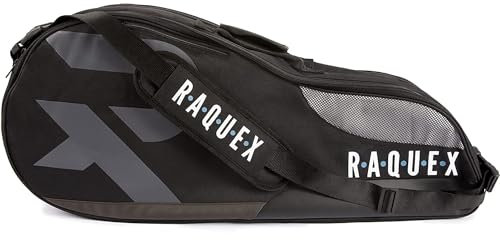 Raquex Schlägertasche - Blau/Schwarz/Magenta - für Tennis-, Badminton- und Squashschläger. Tennistasche für bis zu 6 Schläger + Zubehör + Sportschuhe