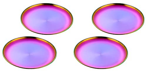 Meisha Ensemble de 4 Assiette à dîner, Acier Inoxydable Titane plaqué Assiettes à dessert, Assiette de Service Ronde / Assiette Menu / Accessoires de Table en Arc-en-ciel de 29.7 cm