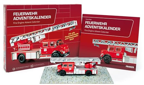 FRANZIS 67206 - Feuerwehr Adventskalender, Metall Modellbausatz des Mercedes-Benz L1519 im Maßstab 1:43, inkl. 52-seitigem Begleitbuch