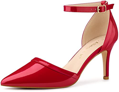 Allegra K Escarpins à Bride Cheville et Talon Aiguille à Bout Pointu pour Femmes Rouge 42